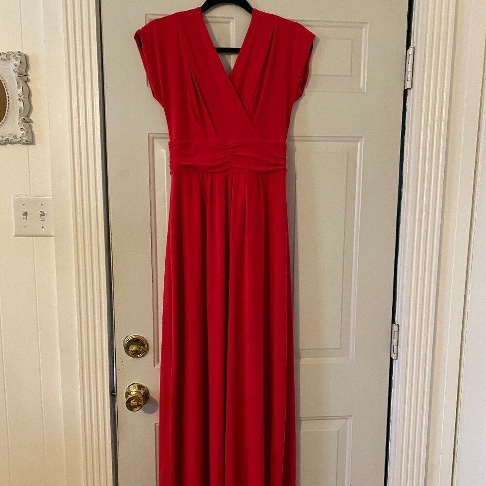 NWT IMAN V Neck Sleeveless Red Maxi Dress & Matching Headband Women Size SP